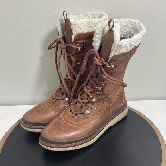 Cole Haan Waterproof Boots Womens Size 7B Sherpa Leather Winter Lace Up Shoes - Picture 4 of 11